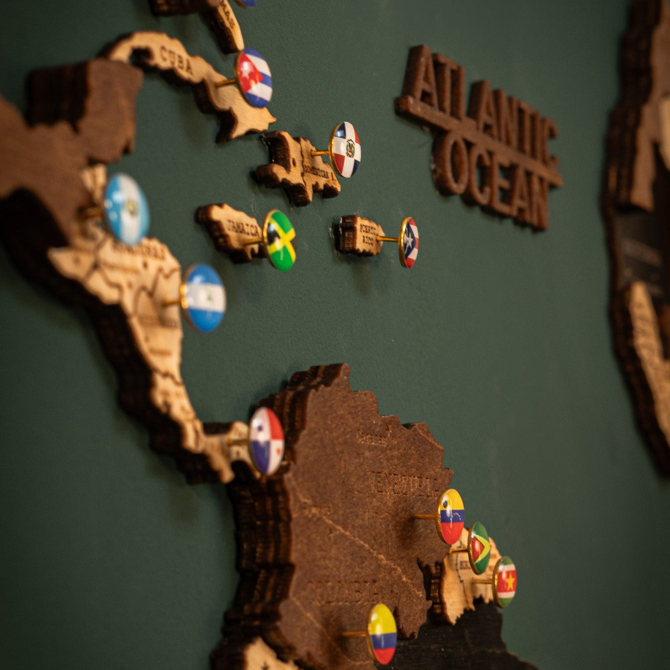 Travel map accessory with international flag push pins
