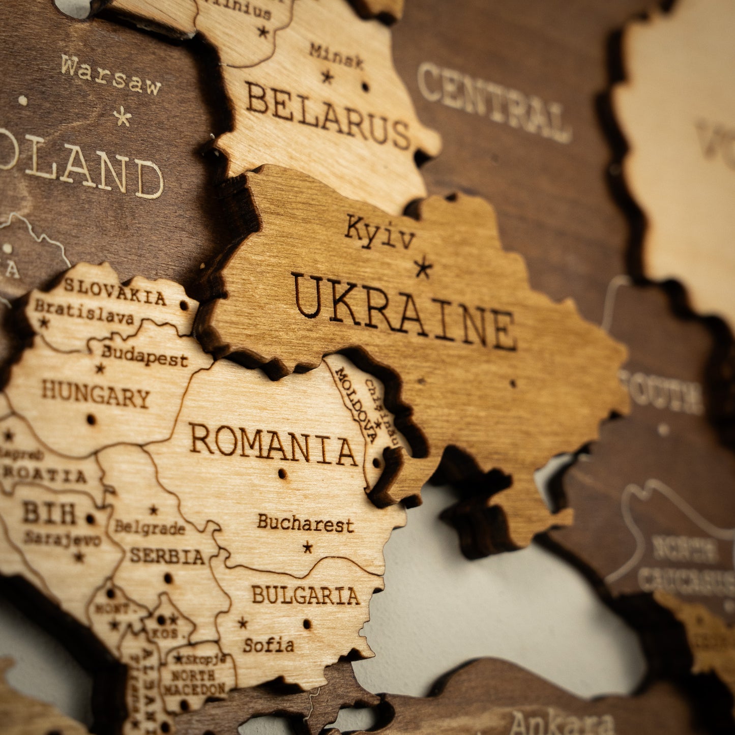 3D World Map (Midnight Oak Brown)