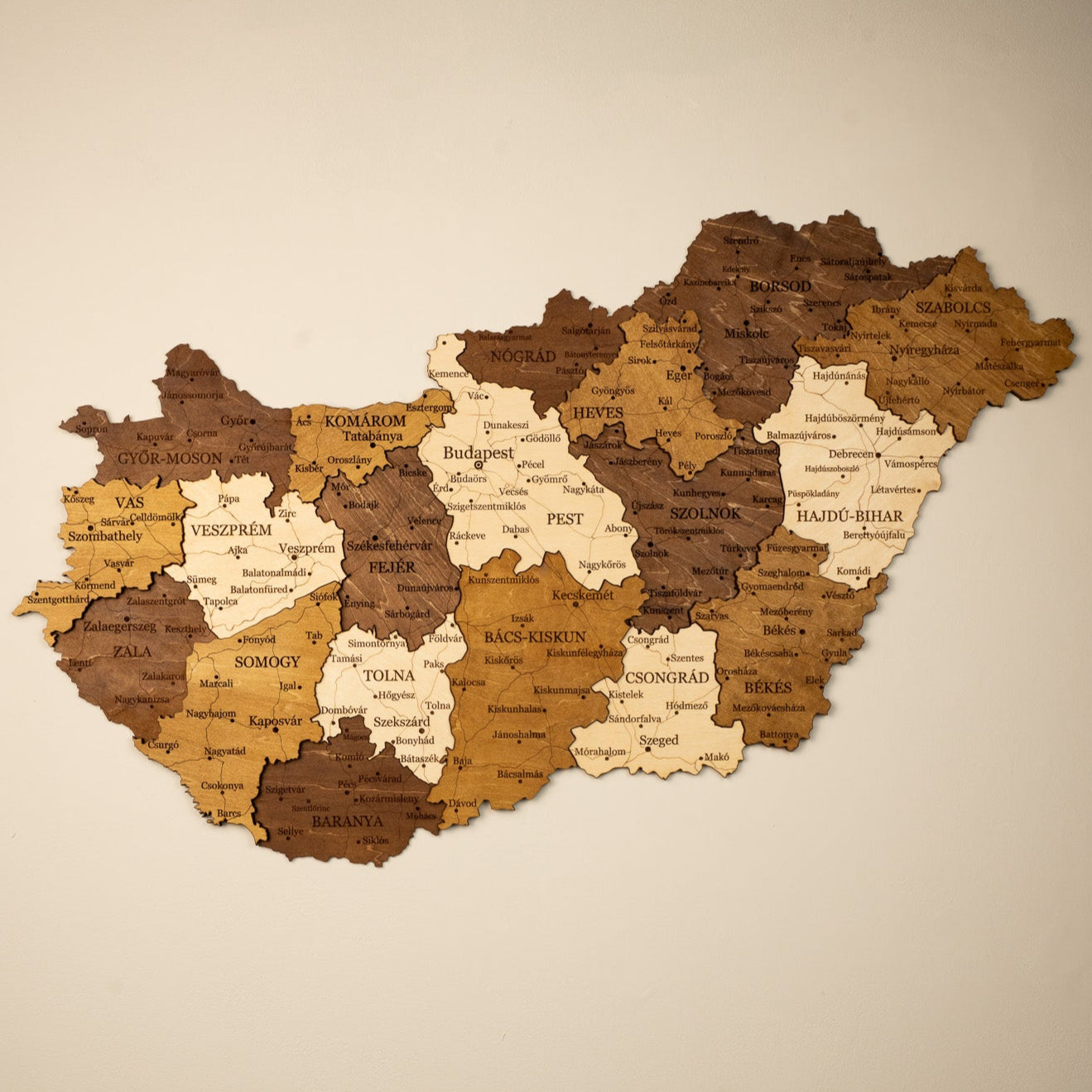 Hungary 3D Wooden Map