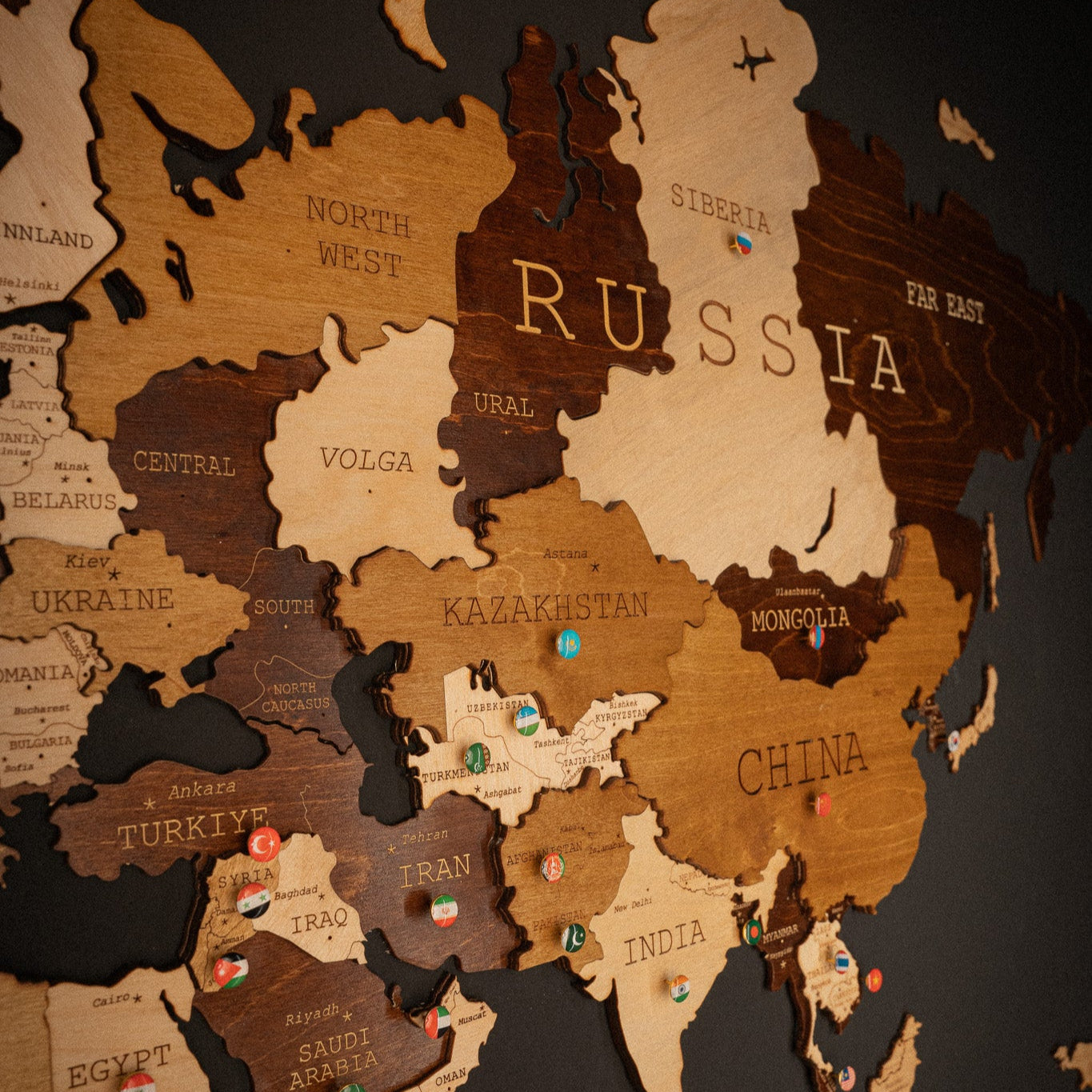 3D World Map (Midnight Oak Brown)