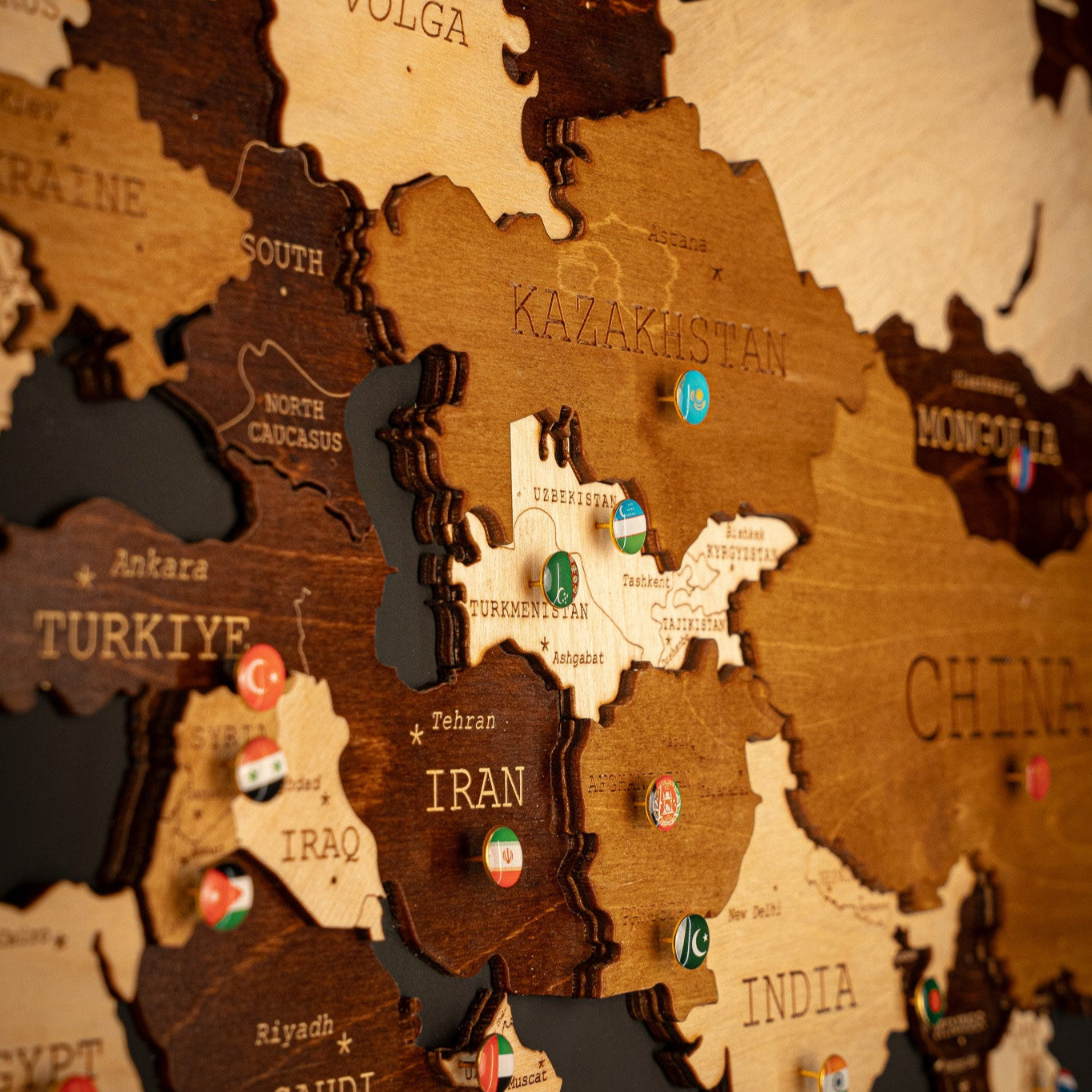 3D World Map (Midnight Oak Brown)