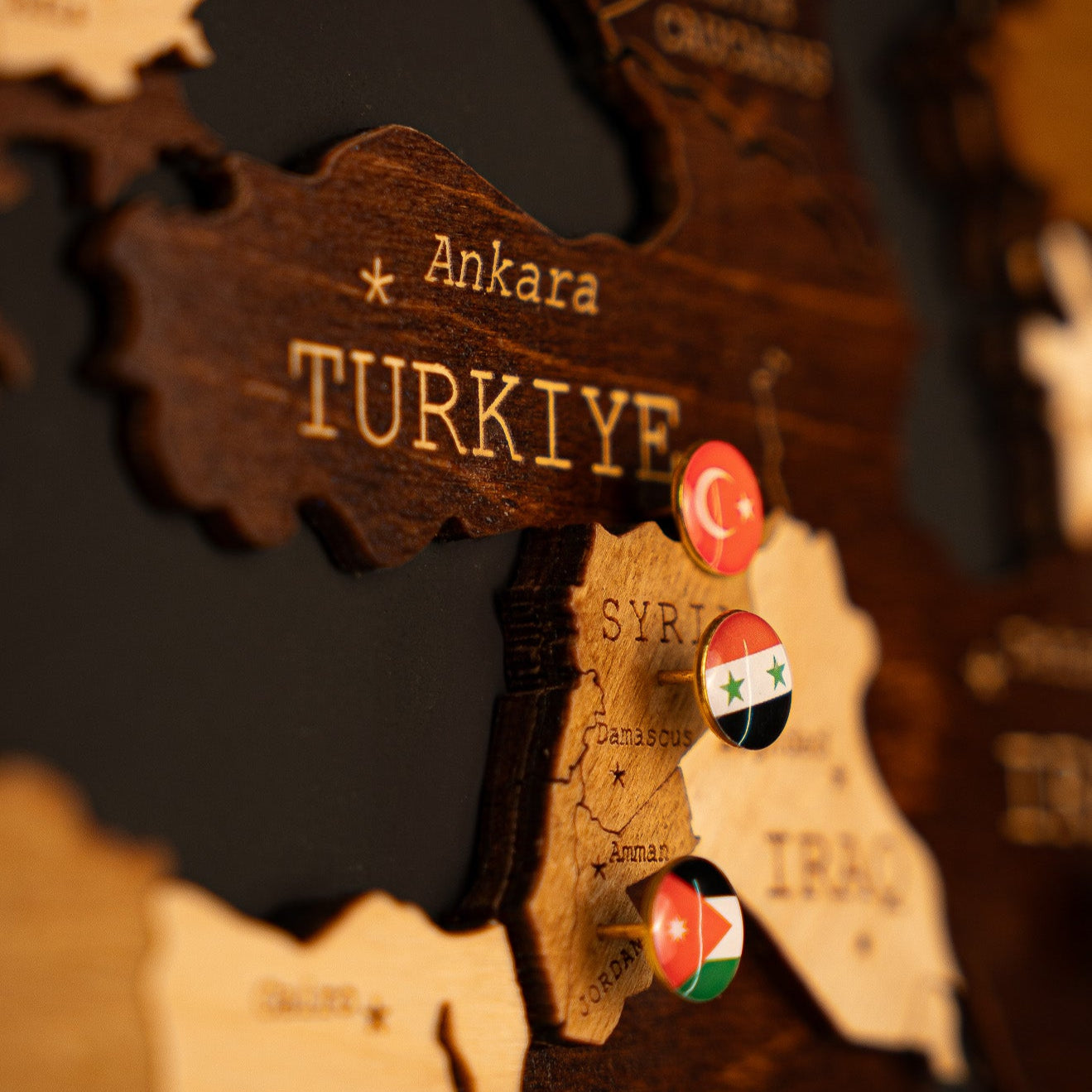 3D World Map (Midnight Oak Brown)