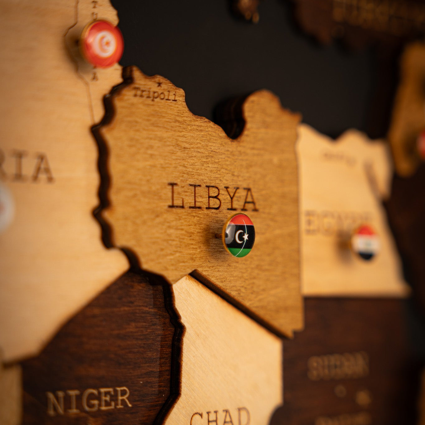 3D World Map (Midnight Oak Brown)