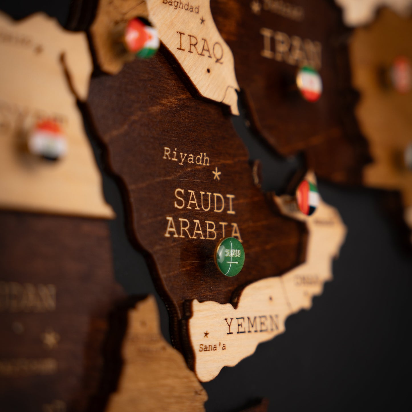3D World Map (Midnight Oak Brown)