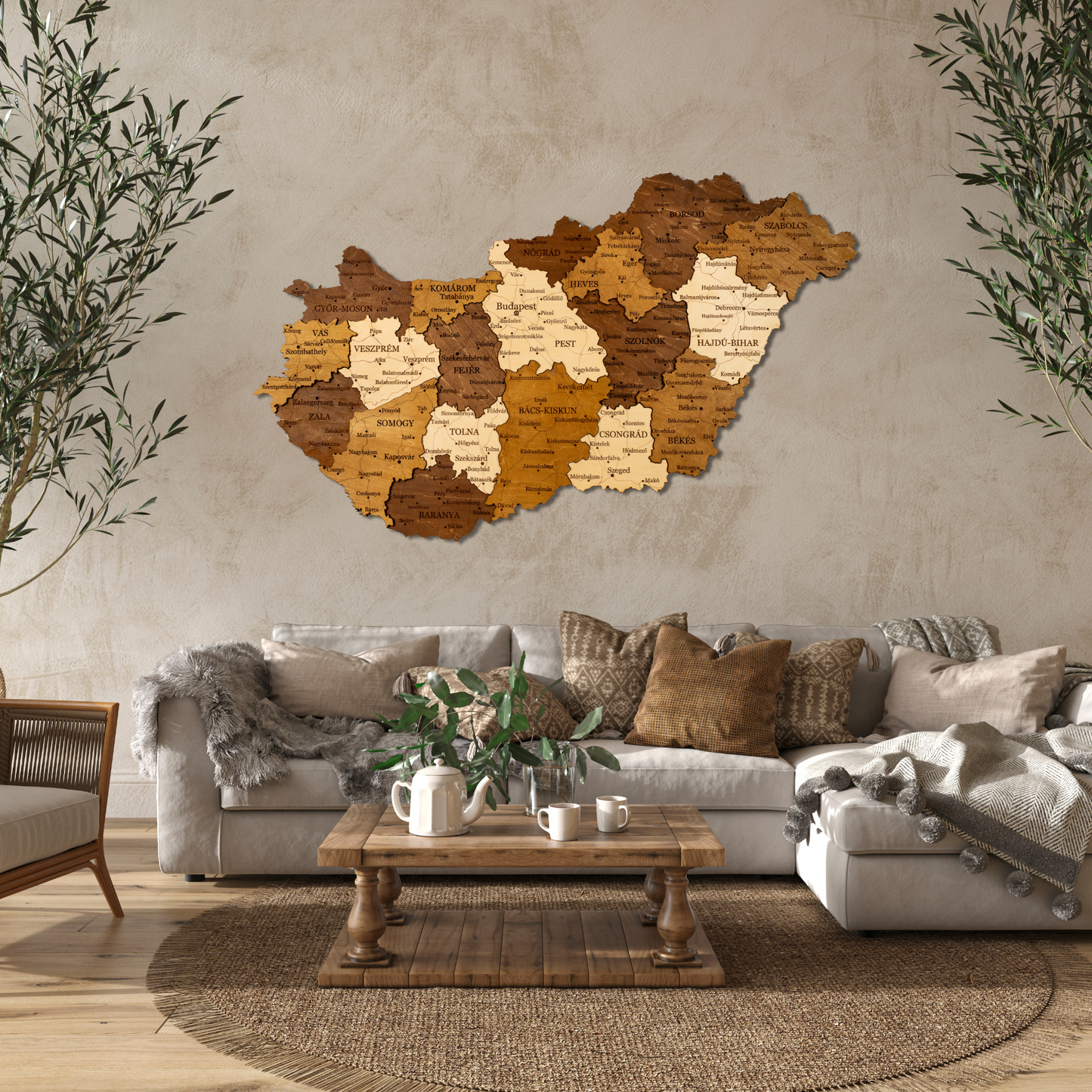 Hungary 3D Wooden Map