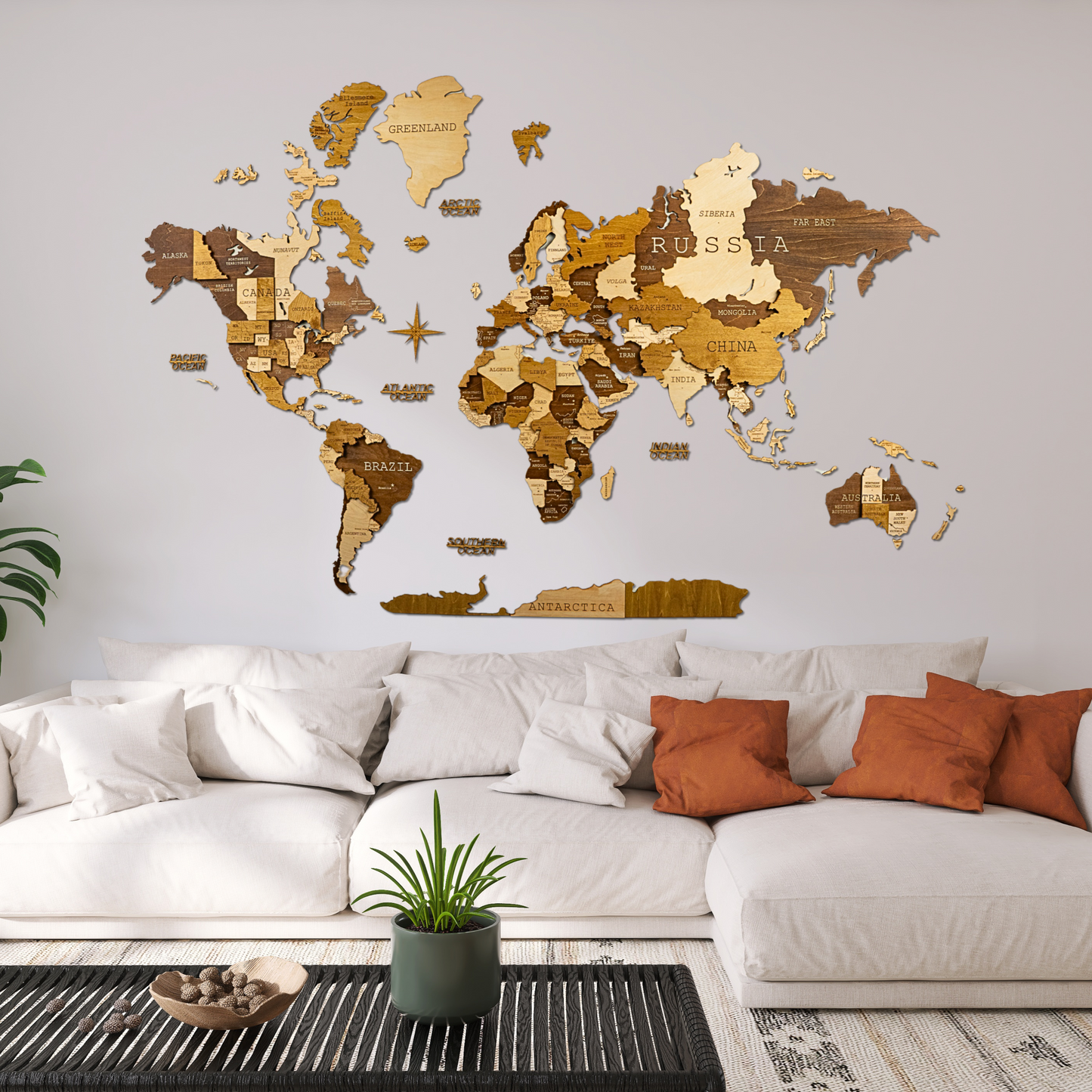 3D World Map (Midnight Oak Brown)