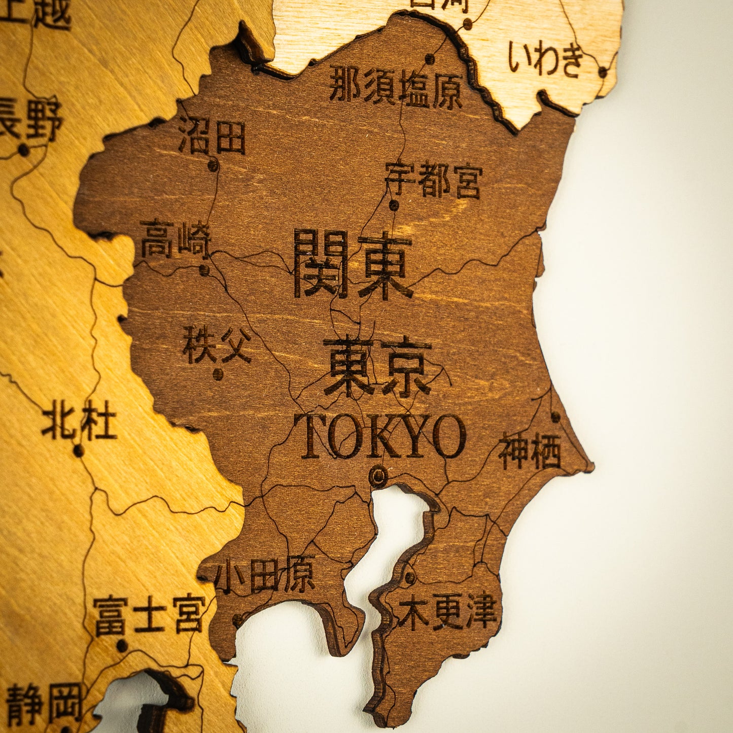 3D Wooden map of Japan with Tokyo highlighted