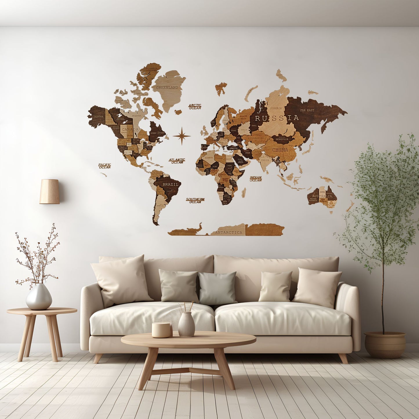Multicolor 3D World Map (Black & Brown tones)