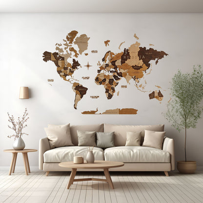 Multicolor 3D World Map (Black & Brown tones)