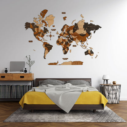 Multicolor 3D World Map (Black & Brown tones)