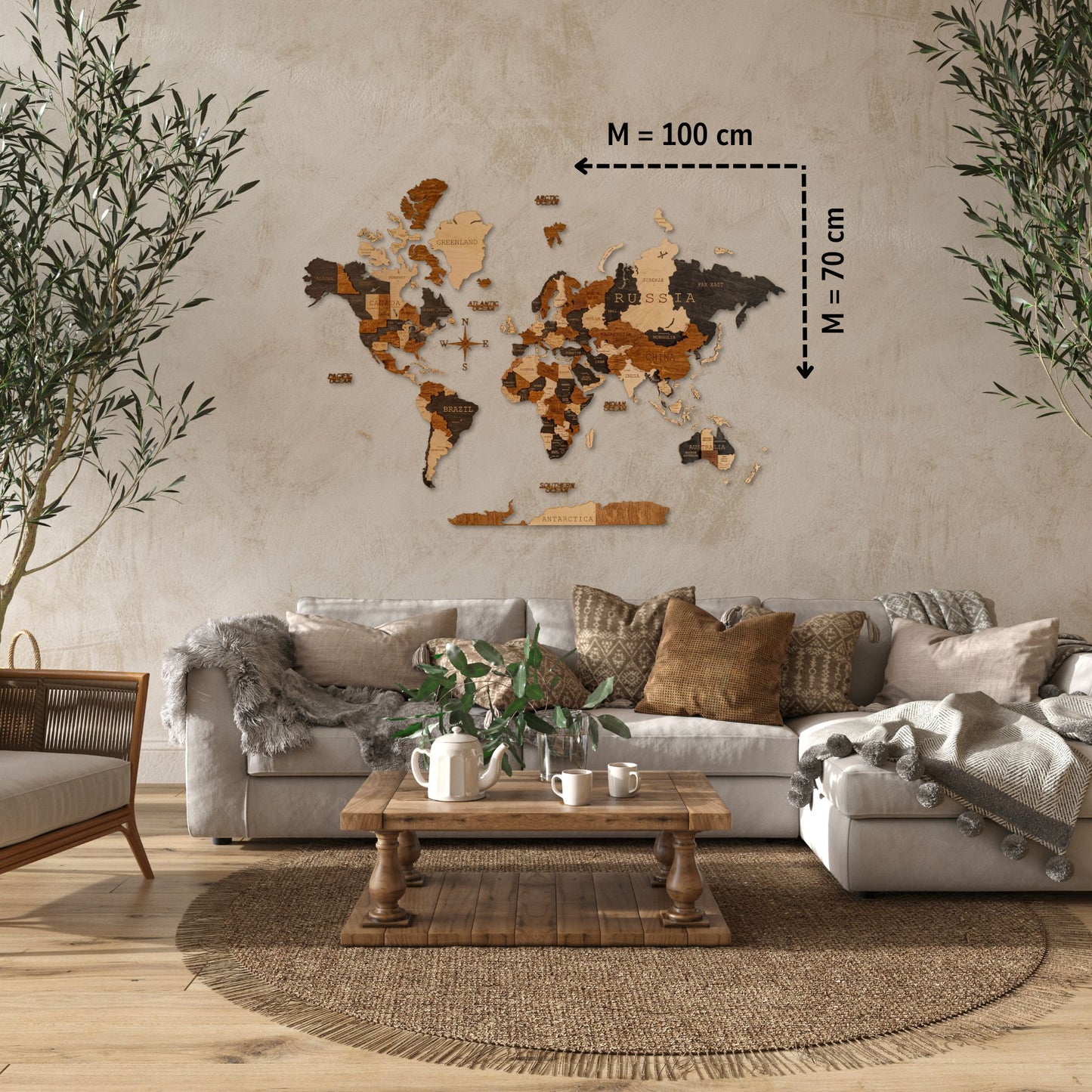 Multicolor 3D World Map (Black & Brown tones)