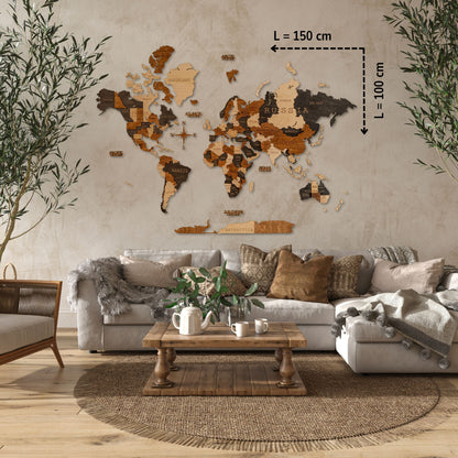 Multicolor 3D World Map (Black & Brown tones)