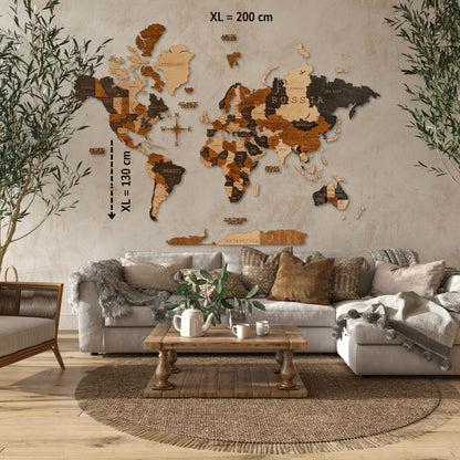 Multicolor 3D World Map (Black & Brown tones)