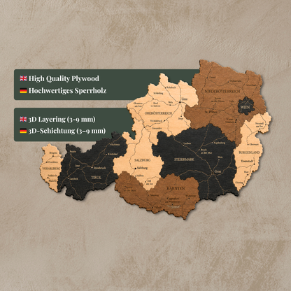🇦🇹 Austria 3D Wooden Map