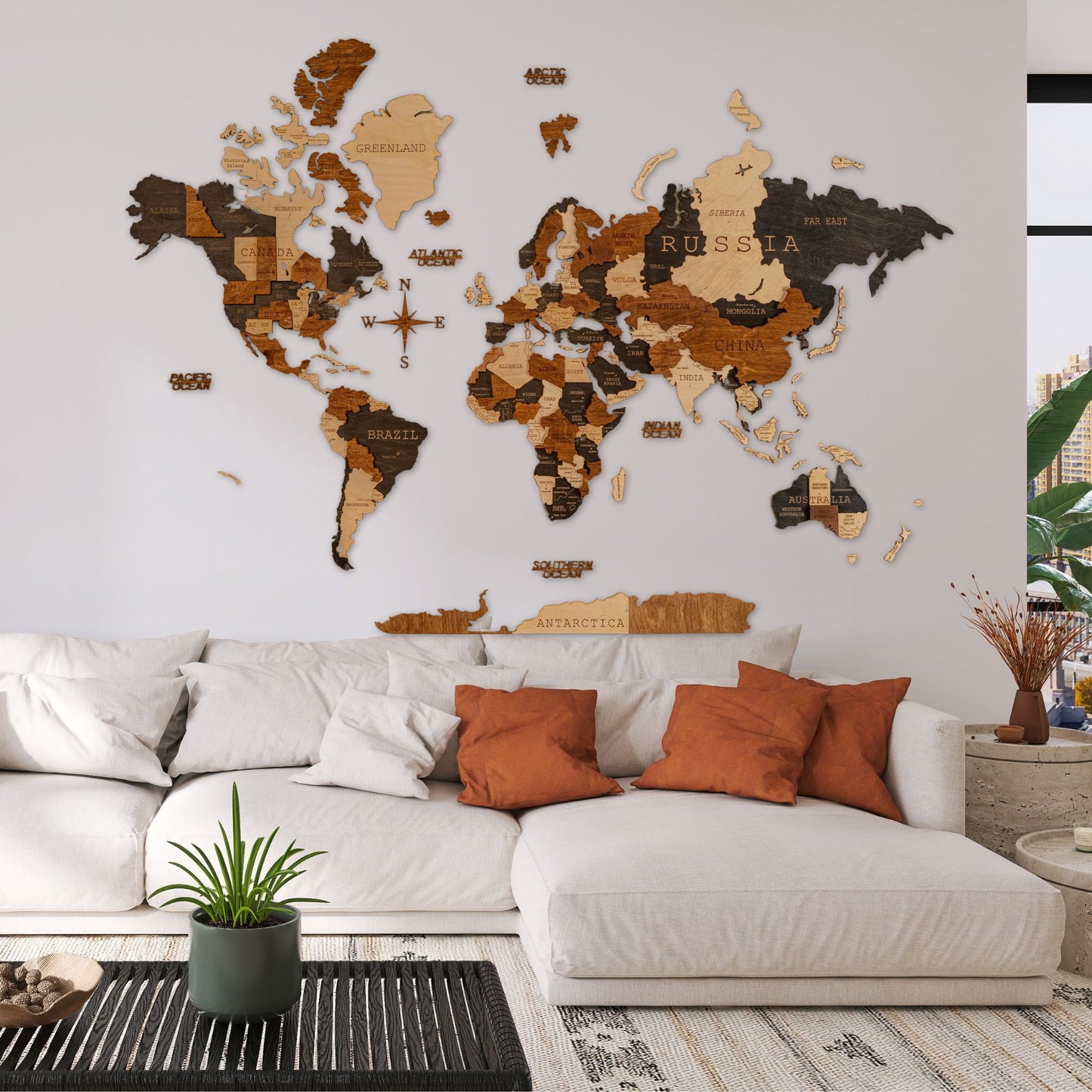 Multicolor 3D World Map (Black & Brown tones)