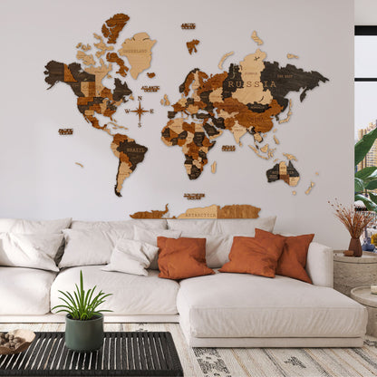 Multicolor 3D World Map (Black & Brown tones)