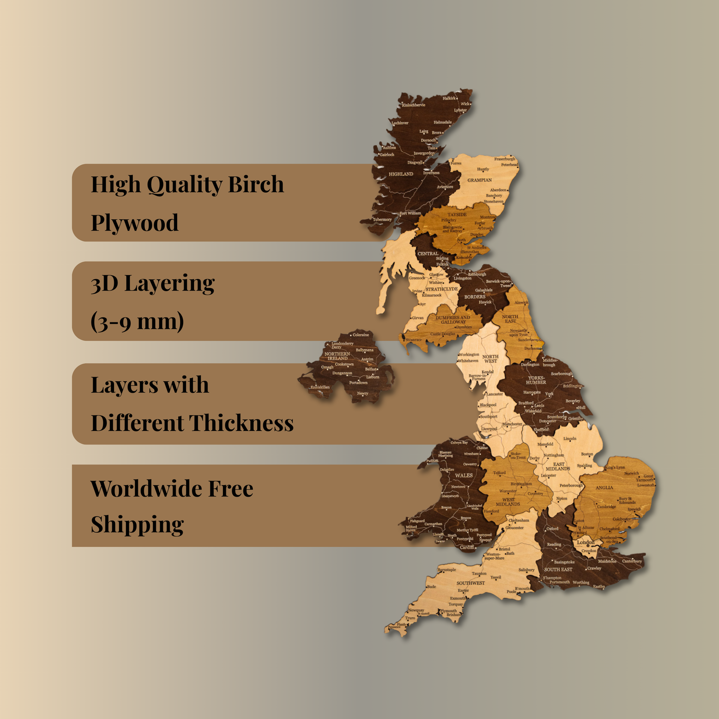 Τρισδιάστατος ξύλινος χάρτης Ηνωμένου Βασιλείου