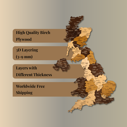 Τρισδιάστατος ξύλινος χάρτης Ηνωμένου Βασιλείου