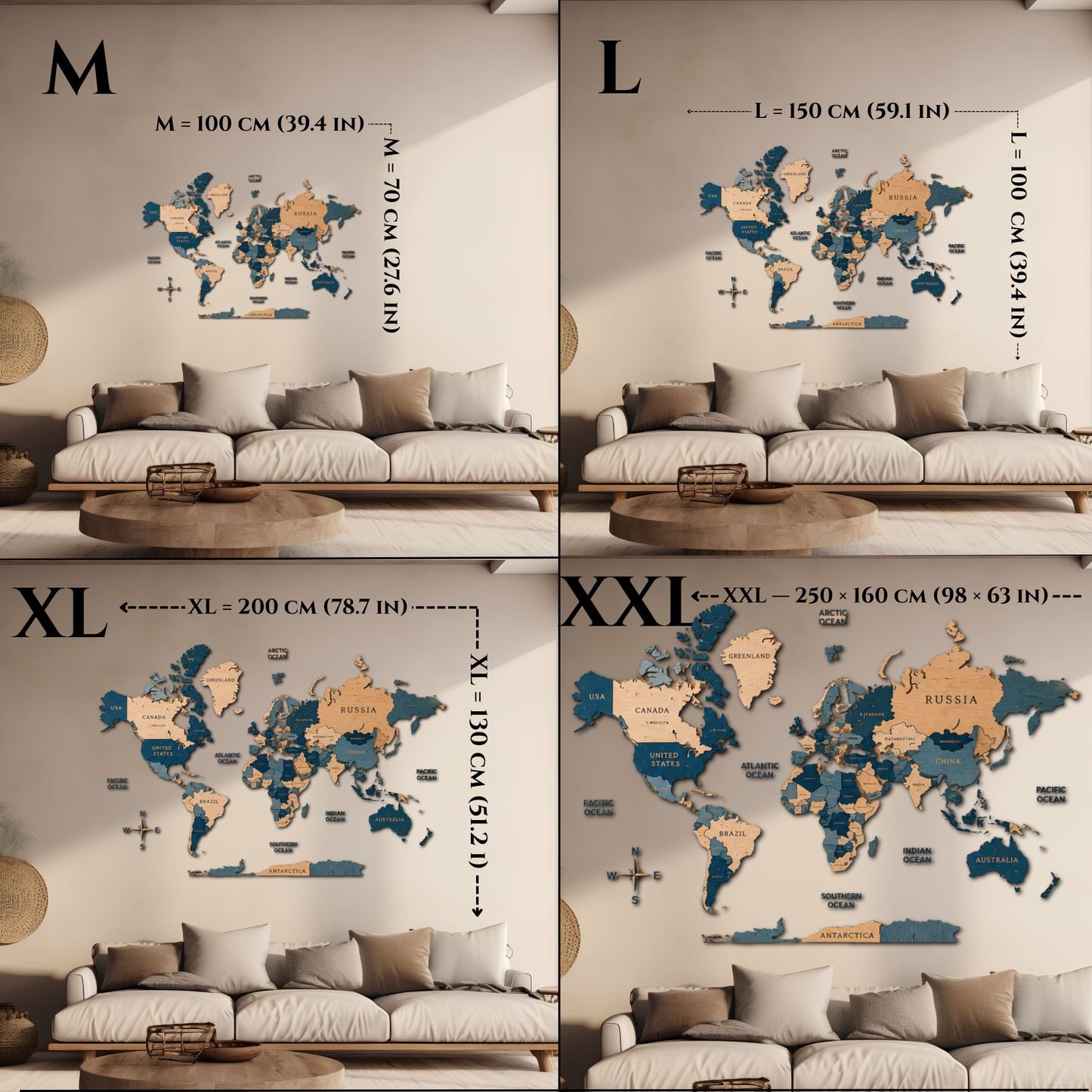 Ocean Blue 3D World Map (Blue & White tones)