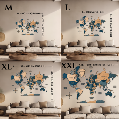 Ocean Blue 3D World Map (Blue & White tones)