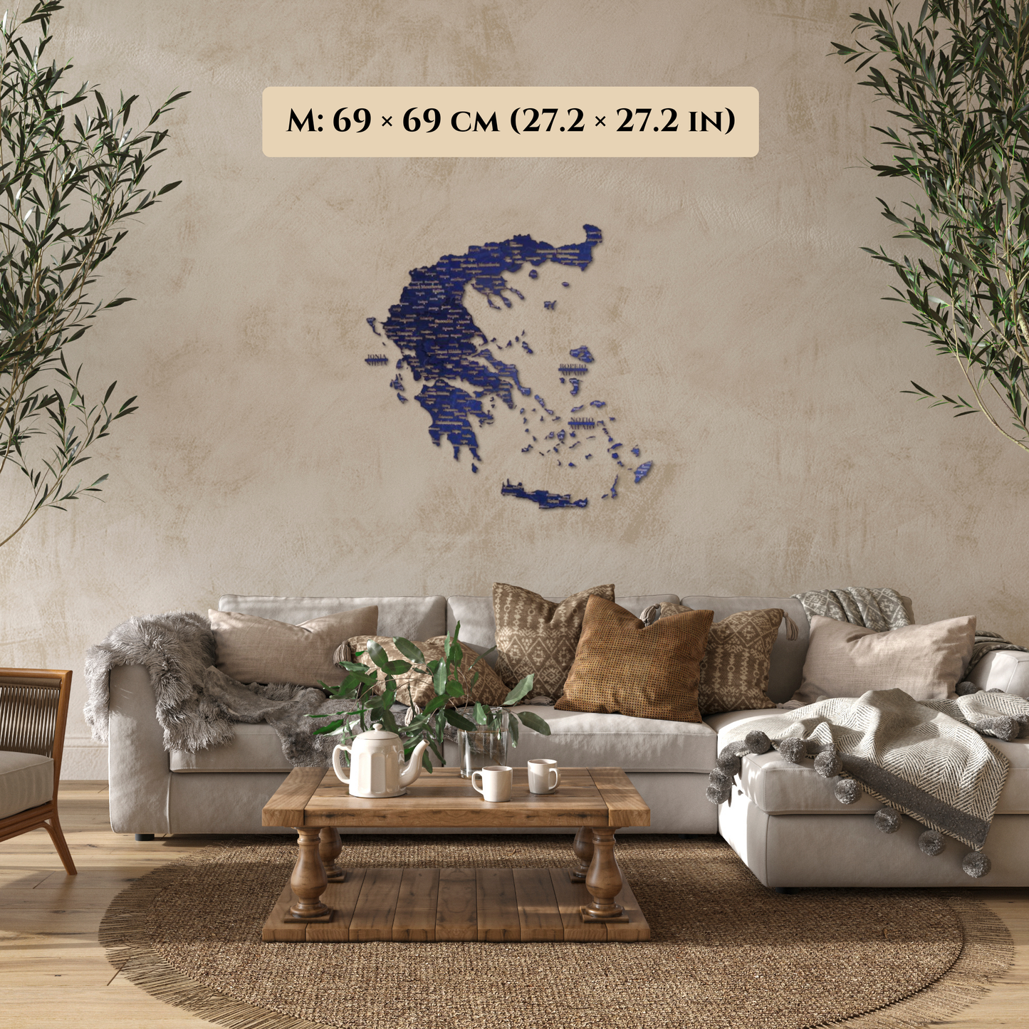 3D Wooden Map of Greece in blue