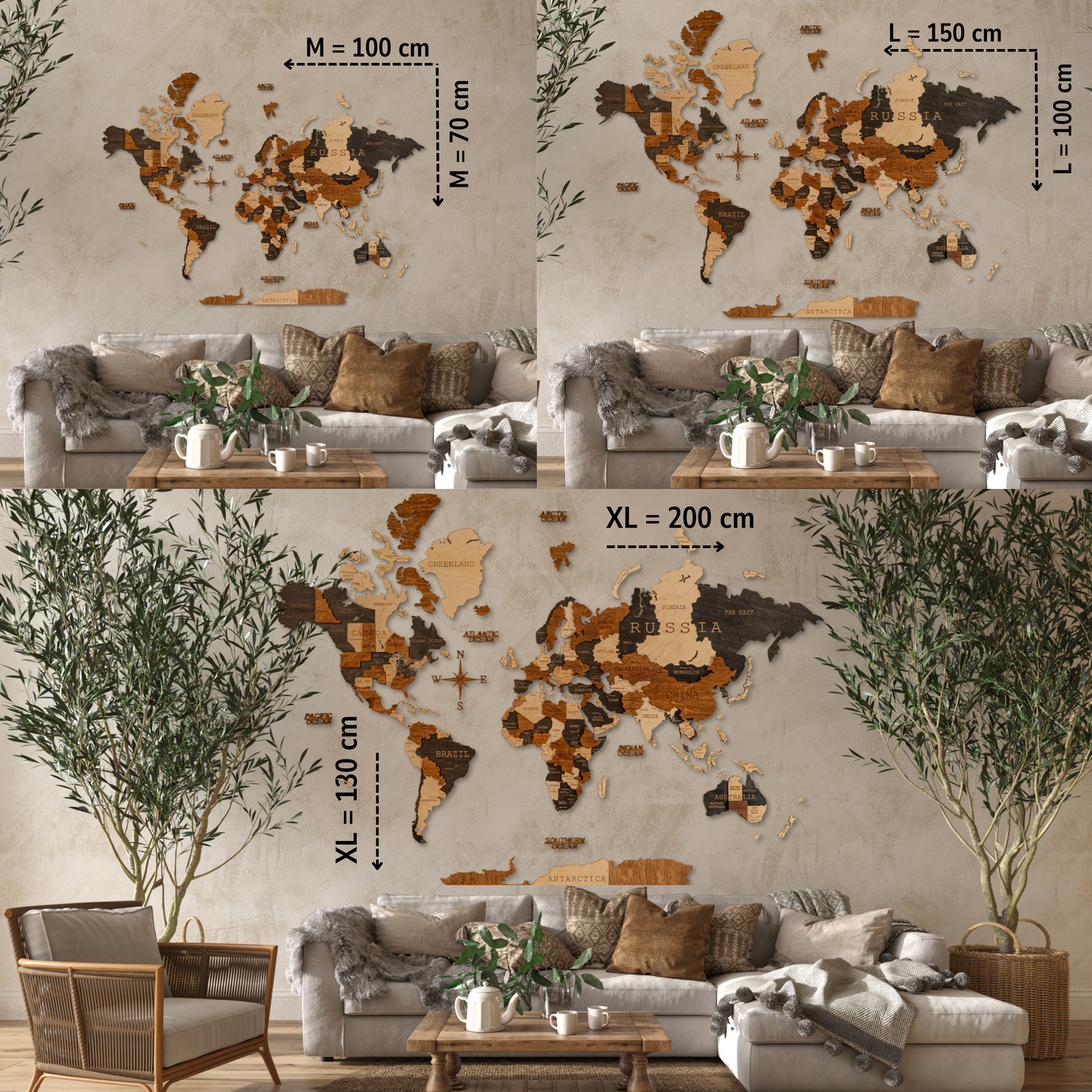 Multicolor 3D World Map (Black & Brown tones)