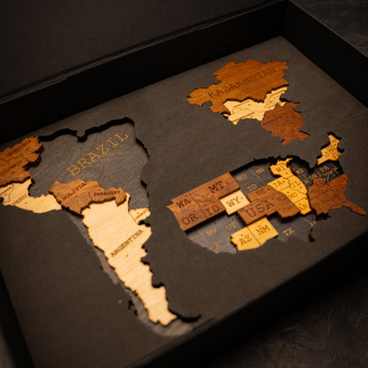 3D Wooden world map in a box