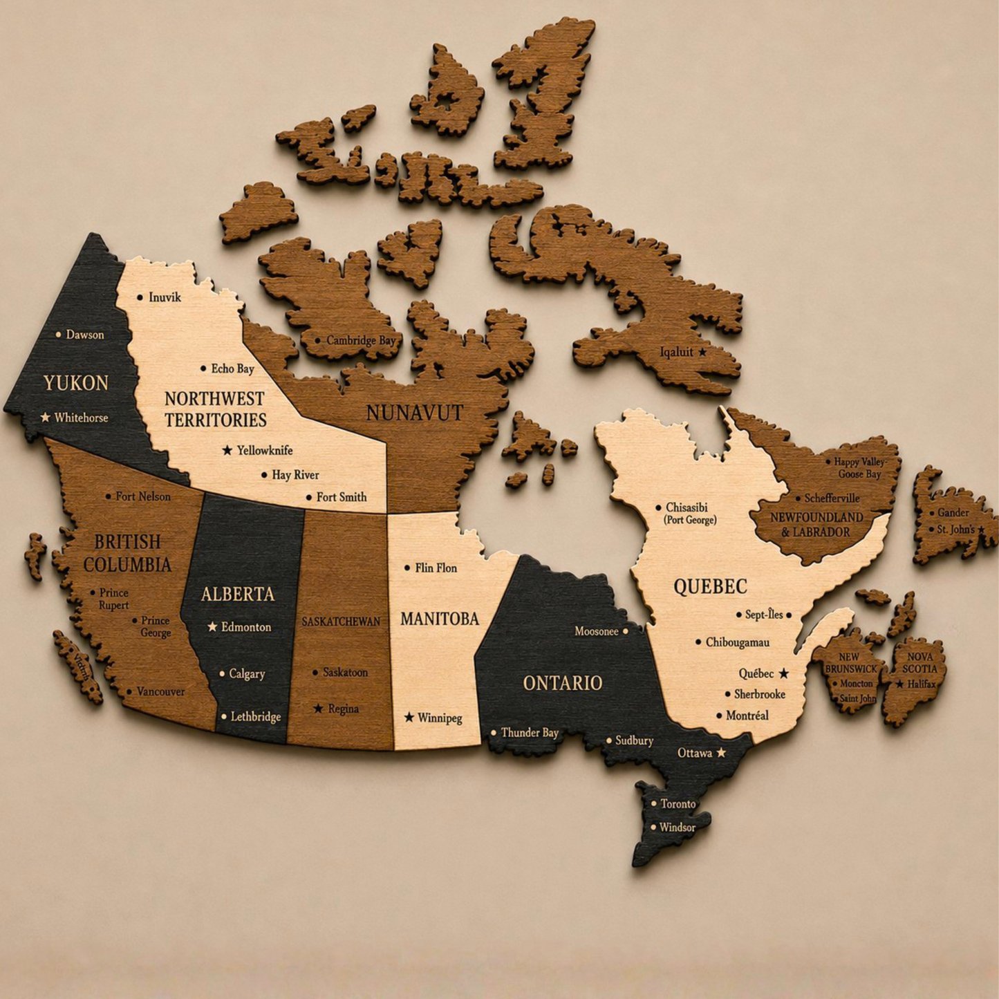🇨🇦 Canada 3D Wooden Map