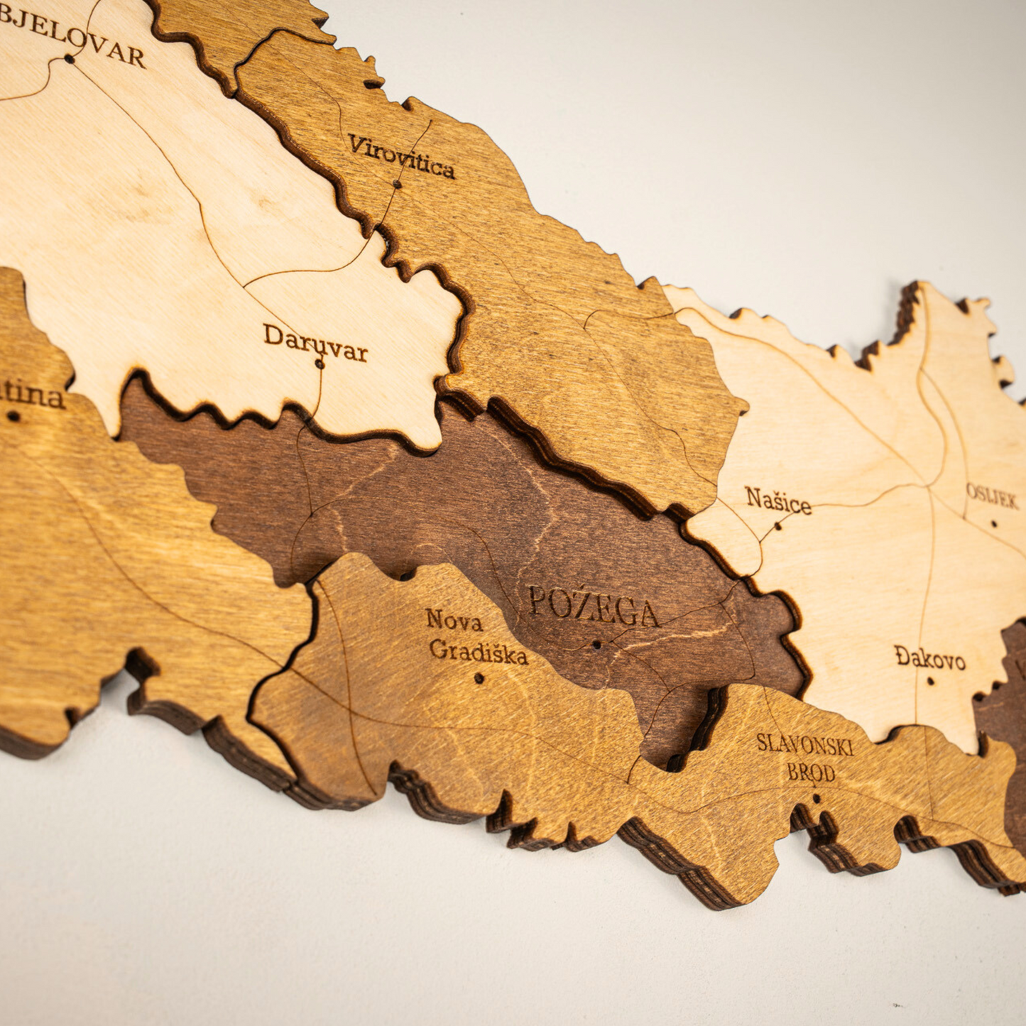 Close-up of the 3D Croatia wooden map