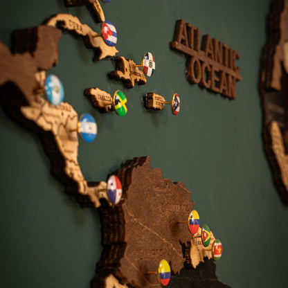Travel map accessory with international flag push pins