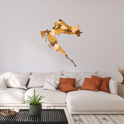 Croatia 3D wooden map displayed as modern wall décor in a living room