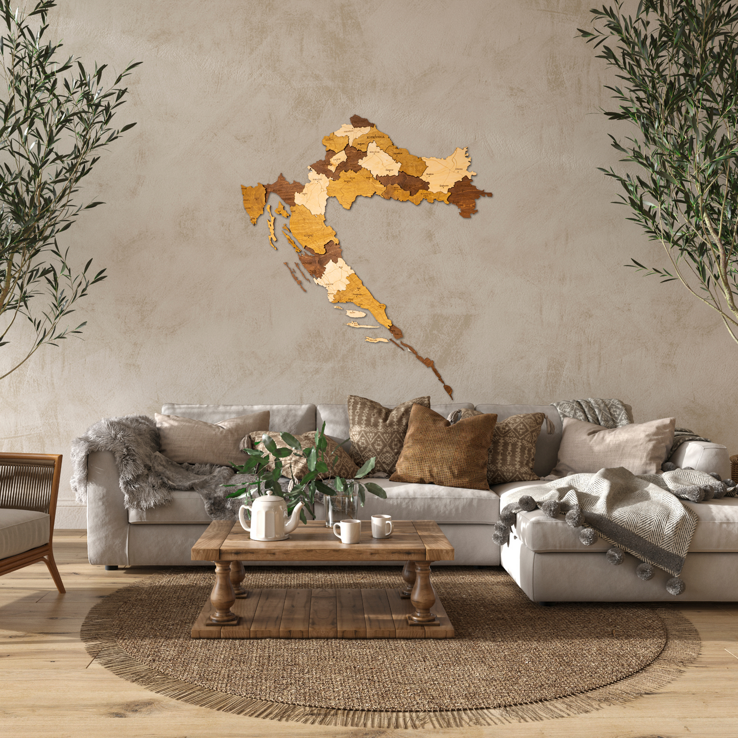 Croatia wooden map with stencil system for accurate island placement
