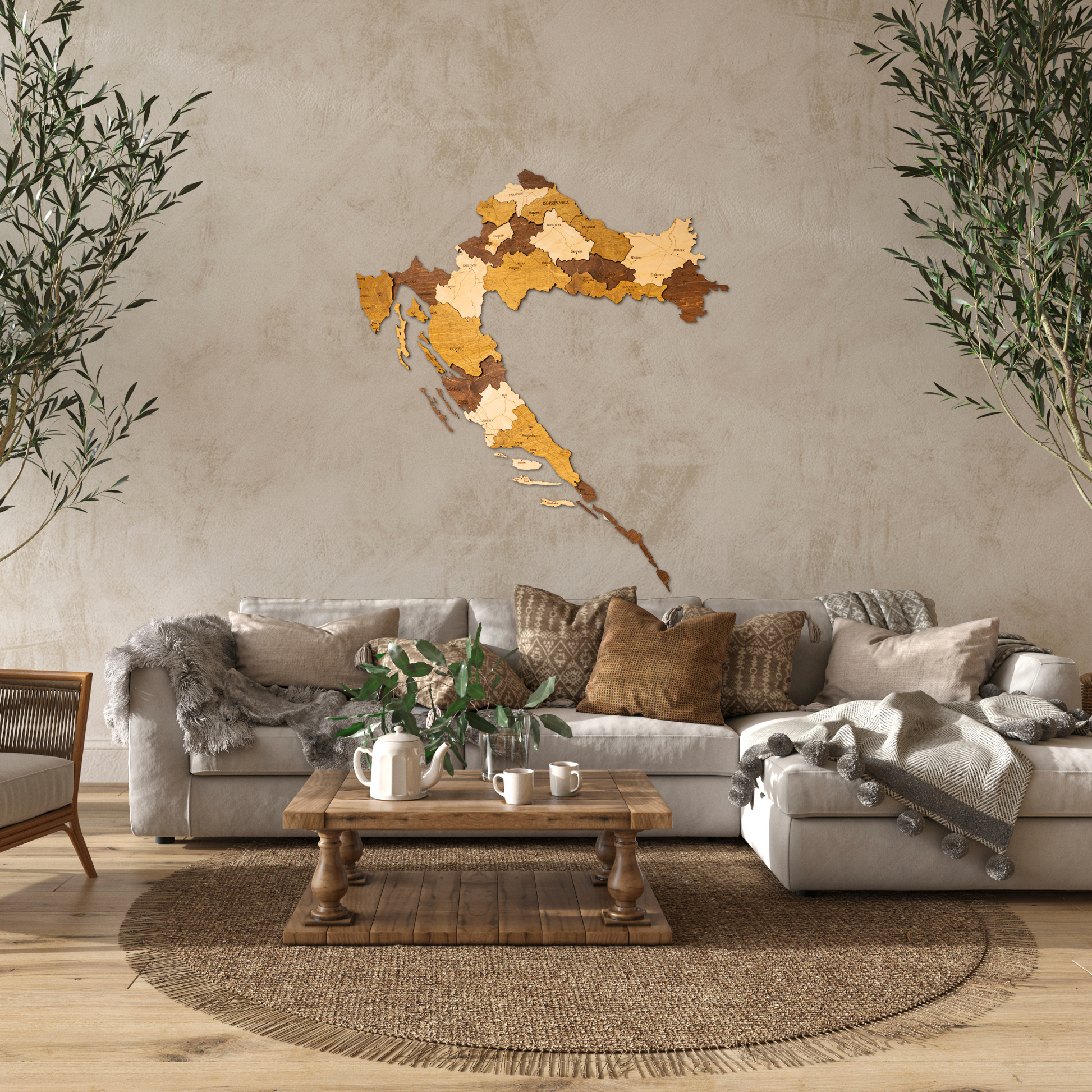 Croatia wooden map with stencil system for accurate island placement
