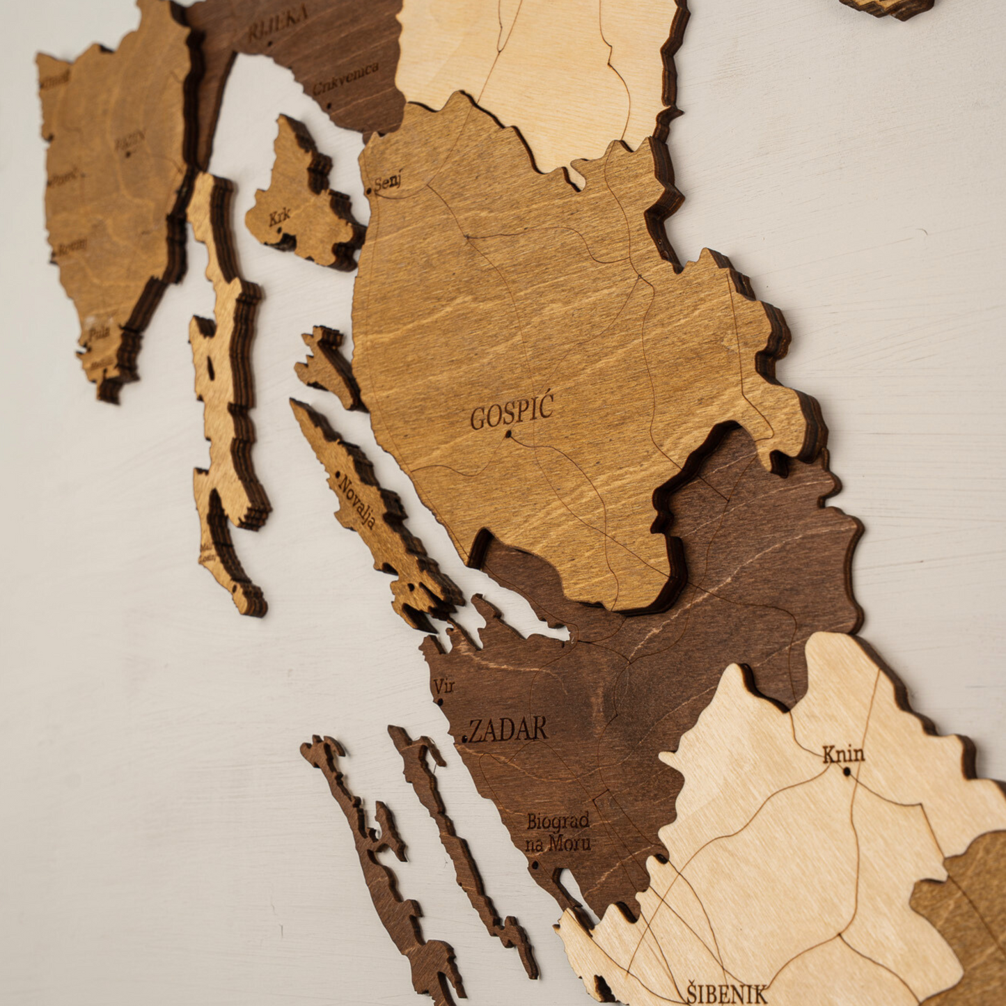 Croatia wooden wall art showing Dalmatian coast, islands, and inland regions