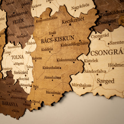 Hungary 3D Wooden Map