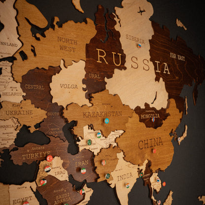 3D World Map (Midnight Oak Brown)