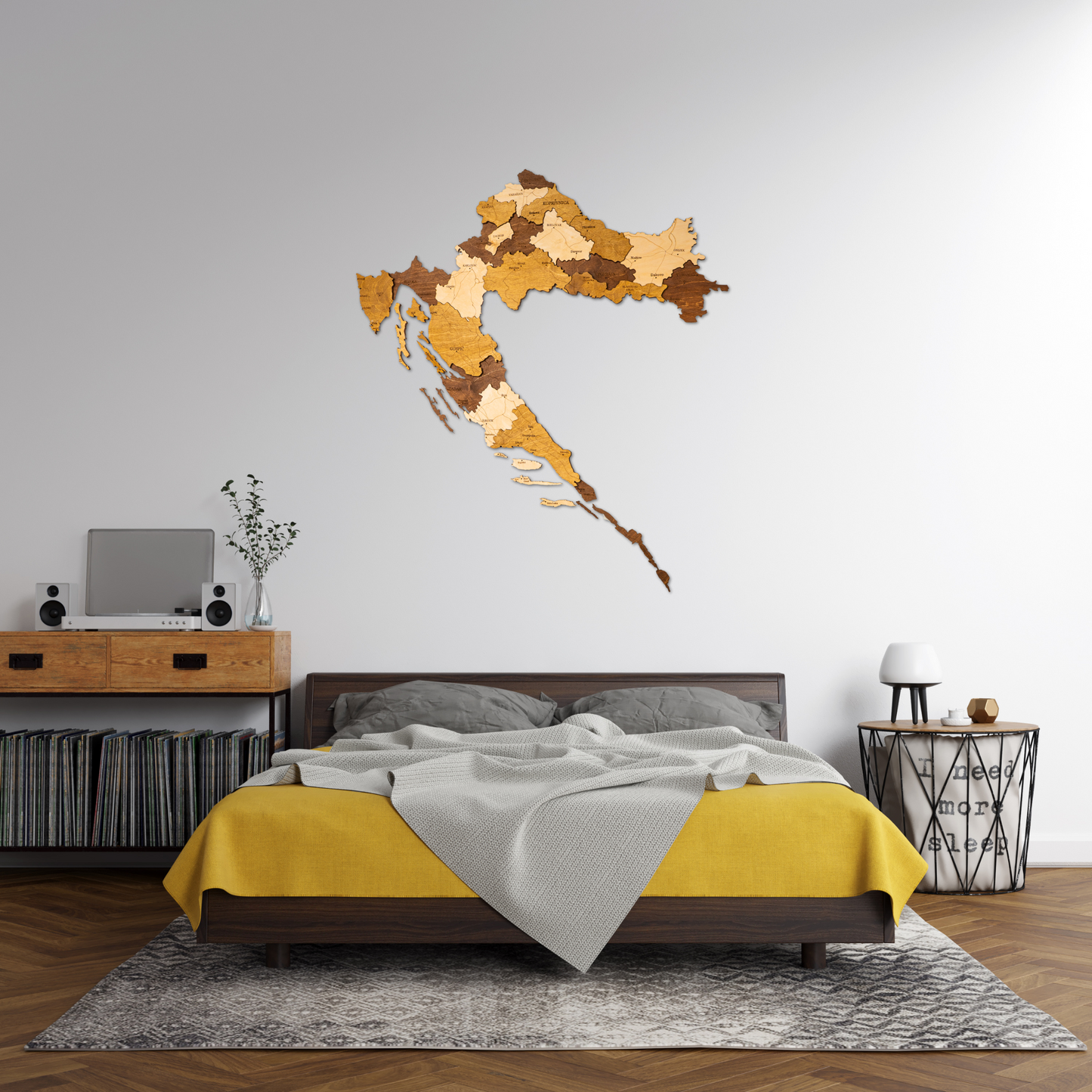 Decorative wooden map of Croatia displayed as premium wall décor