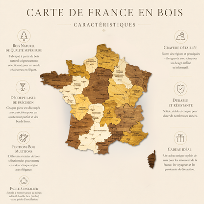 🇫🇷 France 3D Wooden Map