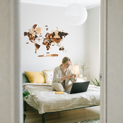 Multicolor 3D World Map (Black & Brown tones)