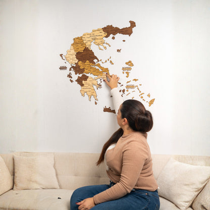 3D Wooden Map of Greece -  Greek Wall Art in Greek Language