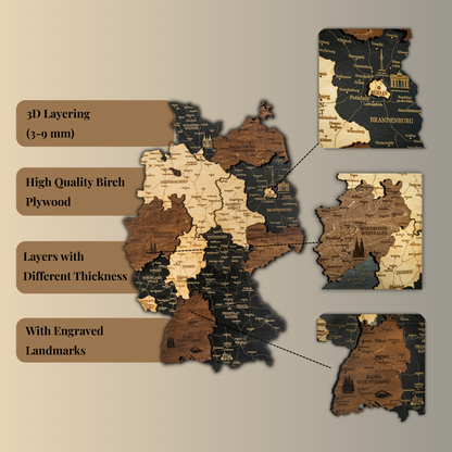 🇩🇪 Germany 3D Wooden Map