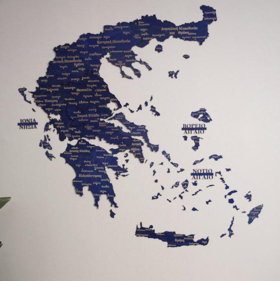 Greece Wooden Map in Blue