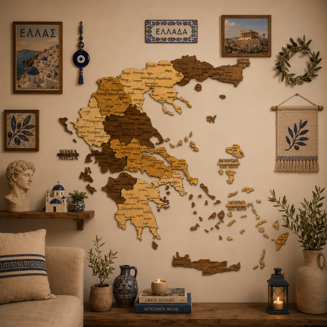 🇬🇷 Greece 3D Wooden Map