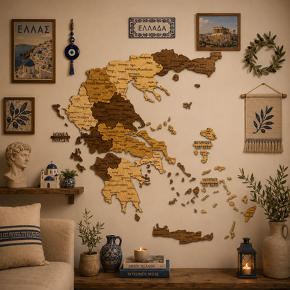 🇬🇷 Greece 3D Wooden Map