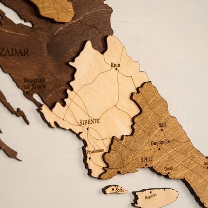 Luxury multilayer Croatia wall map made from natural birch wood