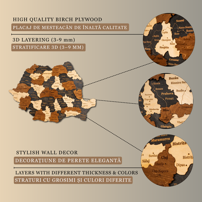 Romania 3D Wooden Map