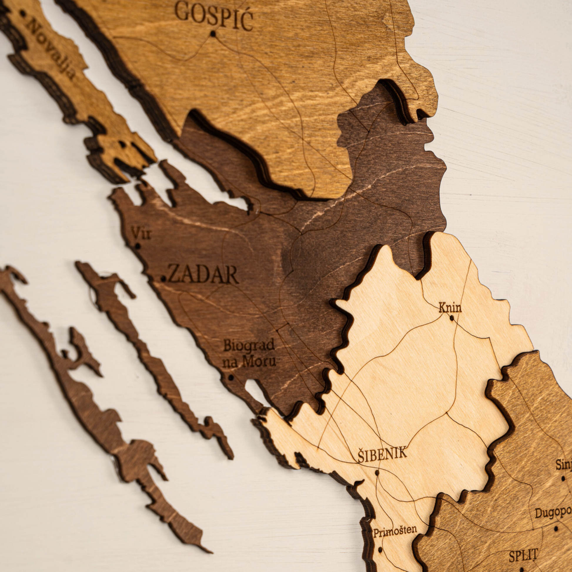 Wooden map of croatia with region names