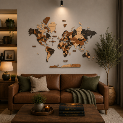 Multicolor 3D World Map (Black & Brown tones)