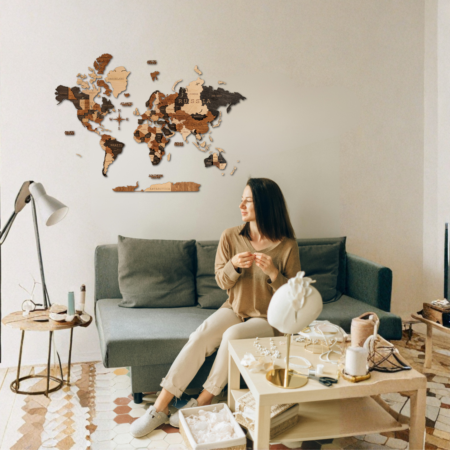 Multicolor 3D World Map (Black & Brown tones)