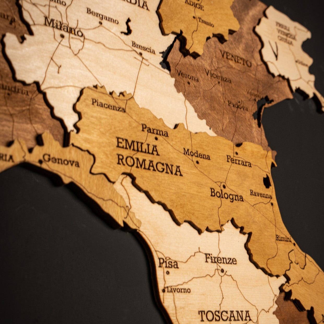 Handmade wooden Italy map gift for travelers and Italians abroad